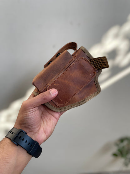 3 in 1 deal, 1x Black round belly belt, 1x leather iwb/owb clipper, 1x cleaning kit