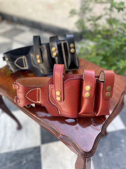 Hande crafted Double magazine double round line leather holster(9mm/30b)