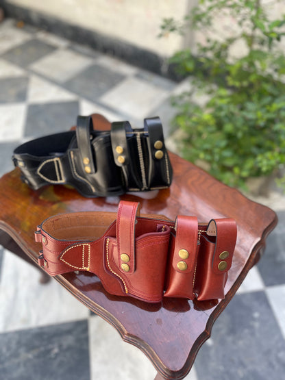 Hande crafted Double magazine double round line leather holster(9mm/30b)