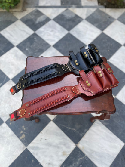 Hande crafted Double magazine double round line leather holster(9mm/30b)
