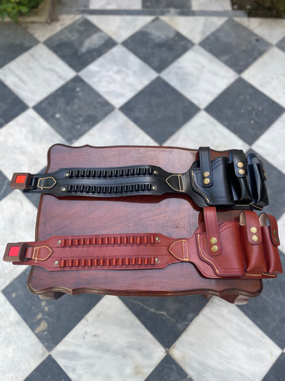 Hande crafted Double magazine double round line leather holster(9mm/30b)