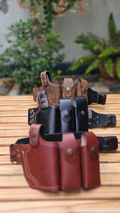 Hande crafted Double magazine double round line leather holster(9mm/30b)